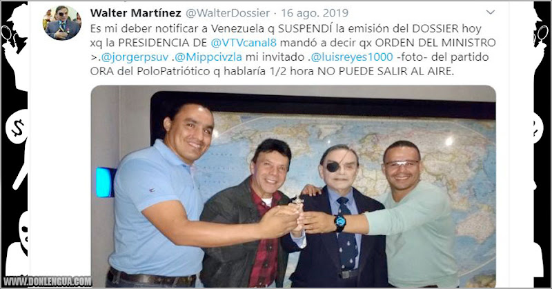 Walter "Solounojo" Martinez sacado del aire en VTV por orden de Jorge Rodriguez