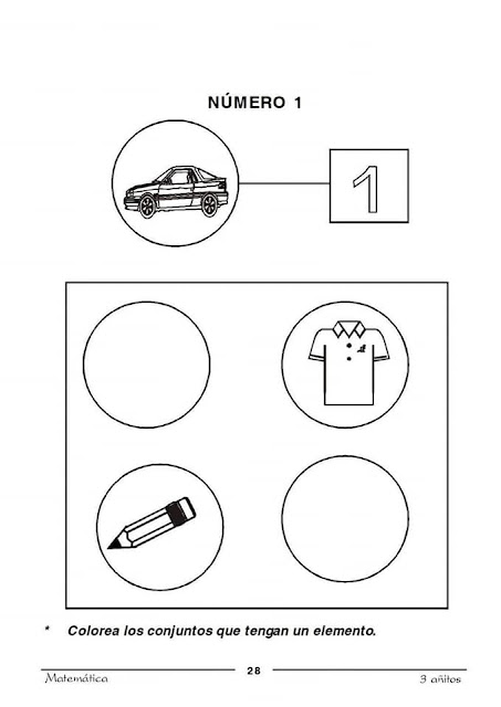 Actividades del Número 1 de Lógico Matemático de 3 años