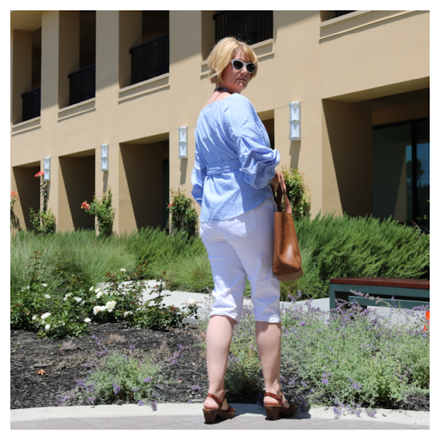 StyleWe Blue White Gingham Balloon Sleeve Blouse 3