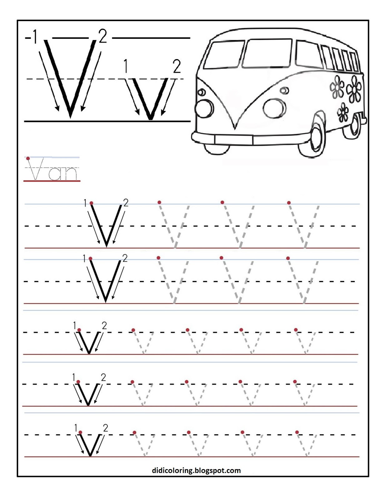 Free printable worksheet letter V for your child to learn and write dania rehman Kids Coloring Pages