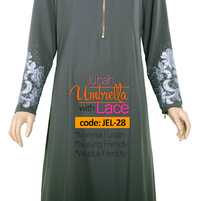 Jubah Umbrella Lace JEL-28 Grey Depan 8