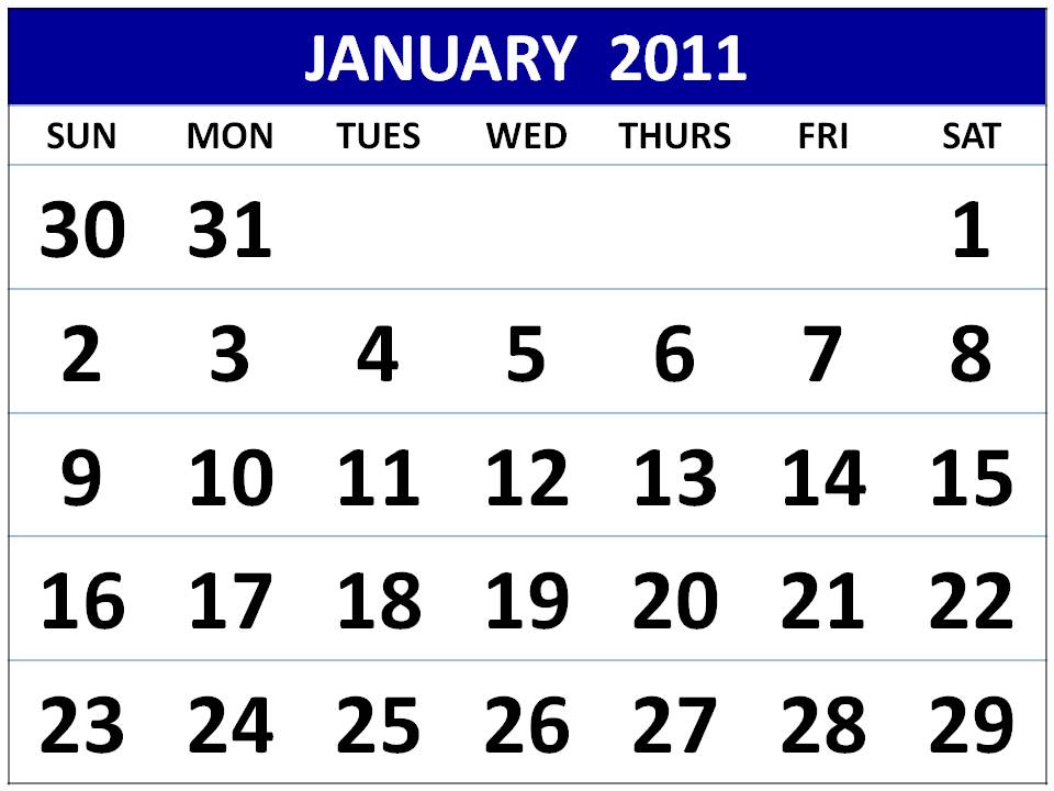 Free Homemade Calendar January 2011 Printable template