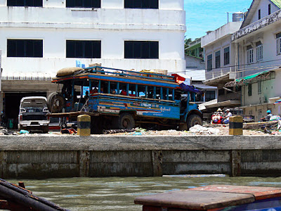 The rotten bayside at Kawthaung and the bus