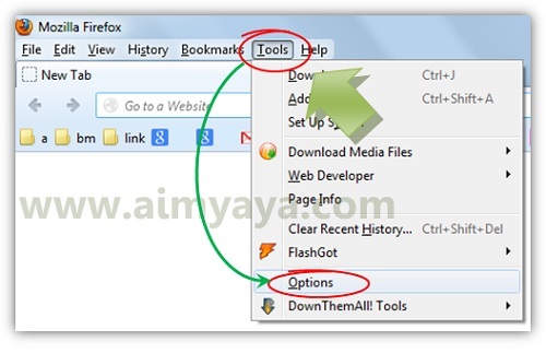  Gambar: Menampilkan jendela options firefox melalui menu bar