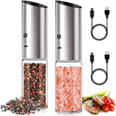 Electric Salt and Pepper Grinder Set USB Rechargeable Eletric Pepper Mill Shakers Automatic Spice Steel Machine Kitchen Tool