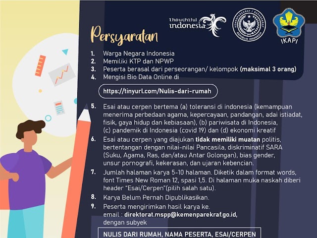 Ikutan Yuk, Lomba Nulis Esai dan Cerpen yang Diadakan Kemenparekraf