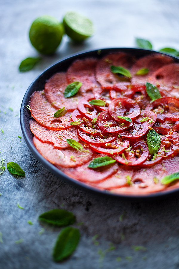 Carpaccio pastèque-tomate au citron vert