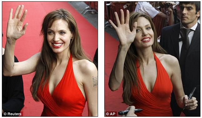 Red hot Angelina Jolie greets