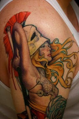 Beautiful Warrior Woman Tattoo on Shoulder