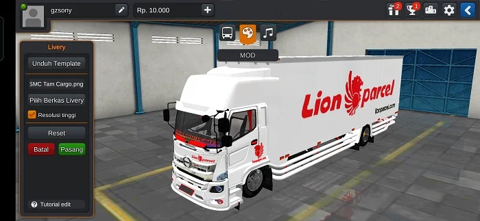 MOD BUSSID Truck Hino C13 Tam Cargo Lion Parcel Full Anim