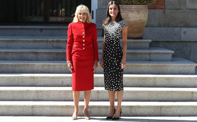 Queen Letizia receives First Lady Jill Biden with an bespoke version of a flamenco dress by José Hidalgo