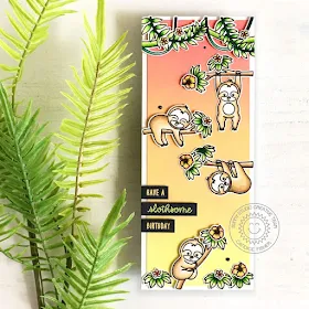 Sunny Studio Stamps: Silly Sloths Tropical Scenes Birthday Card by Candice Fisher