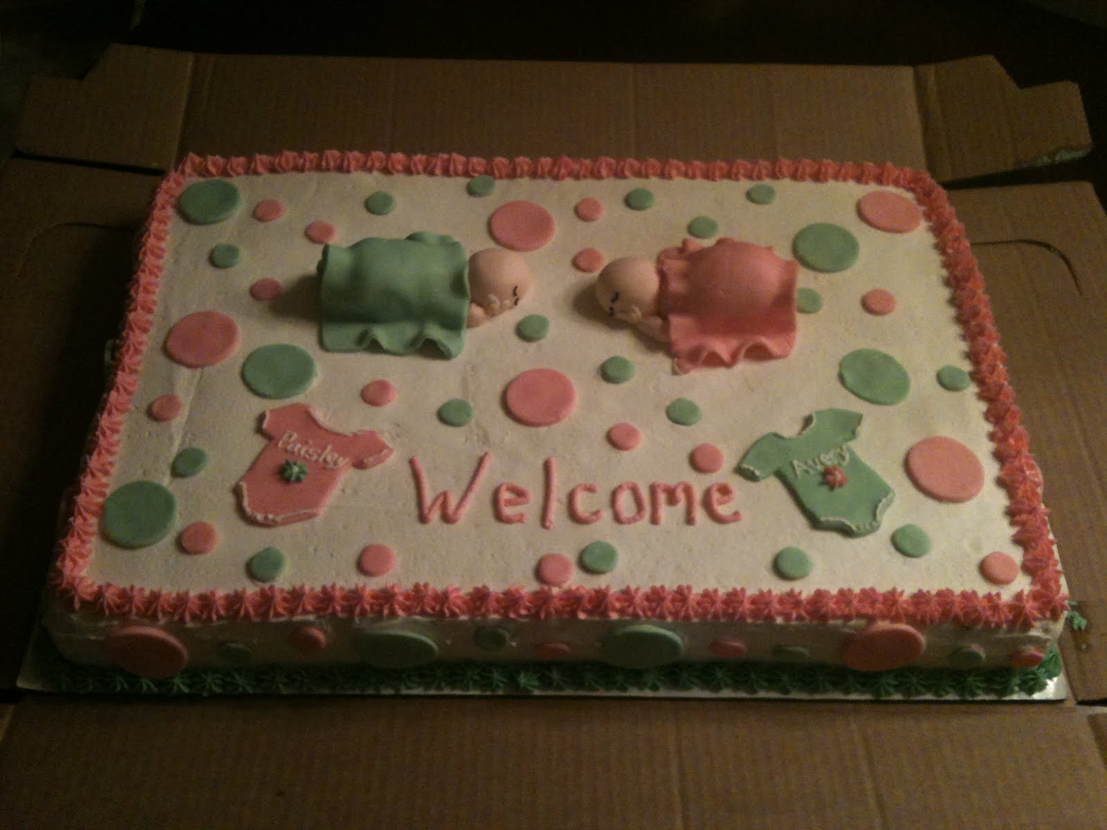 baby shower cake for twin girls! This is iced with smooth ...