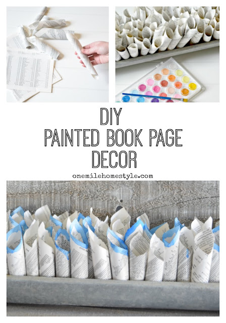 Love Farmhouse Decor? This DIY painted book page decor is the perfect accent, and it's so easy to make! - One Mile Home Style