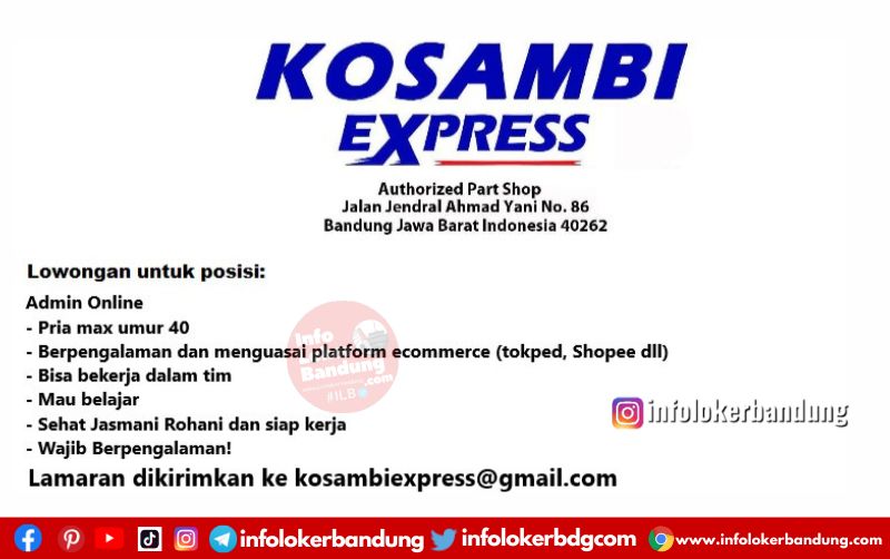 Lowongan Kerja Admin Online Kosambi Express Bandung Agustus 2022