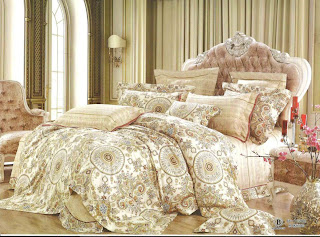 Sprei Katun Jepang Motif  Klasik Ukir Coklat Muda