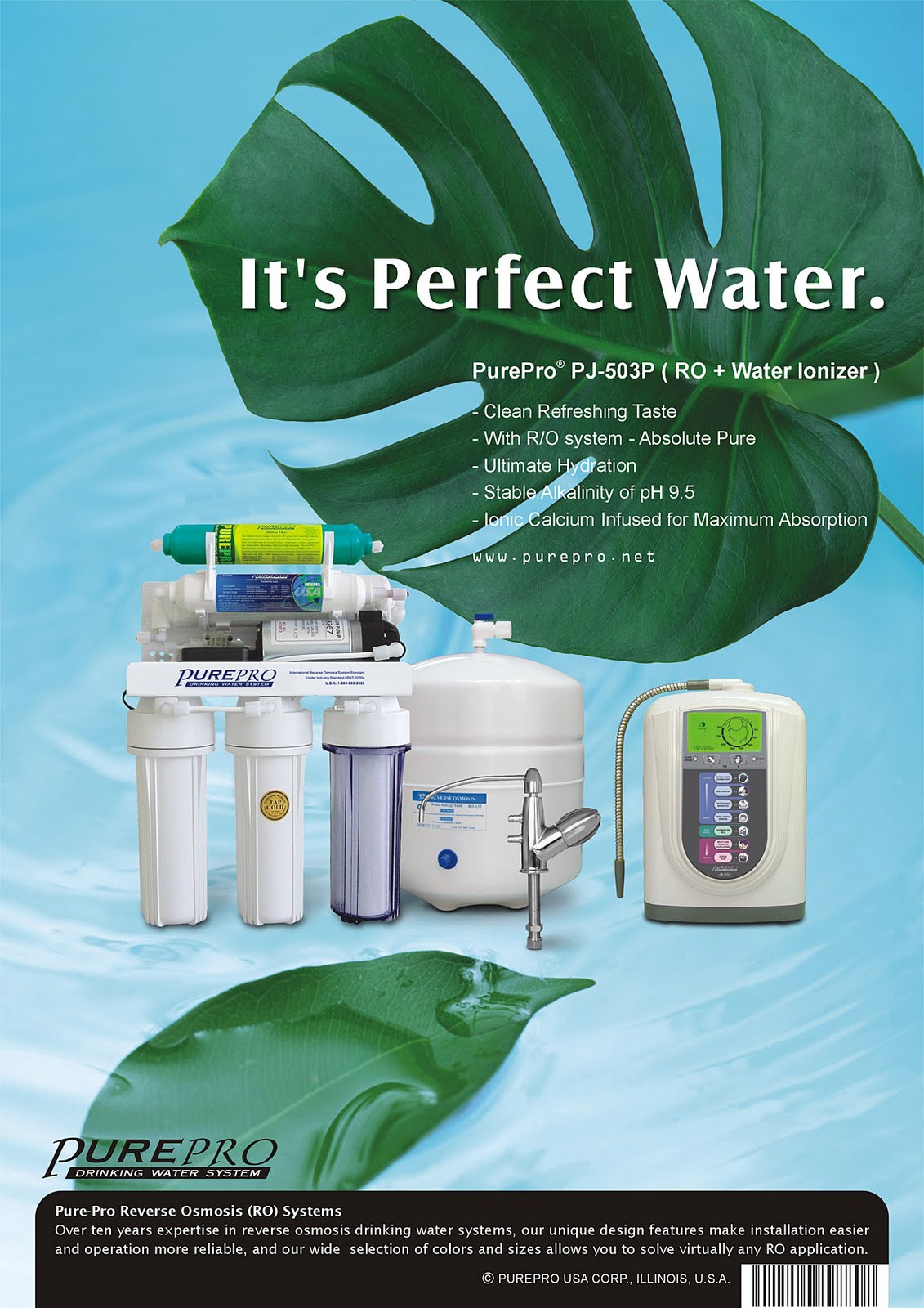 PurePro Perfect Water PJ-503P  Reverse Osmosis + Water Ionizer Water Filtration System