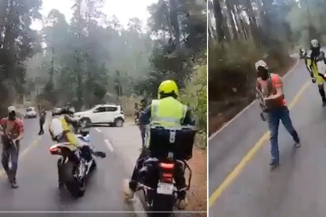 Video: Bájate ALV Sicarios de La Familia Michoacana le salen a medio camino boscoso a Bikers y apuntándoles con armas les quitan los motocicletas