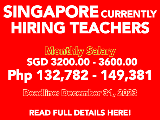 Singapore is currently in need of preschool teachers with monthly salary of up to SGD 3600.00 | APPLY NOW! 