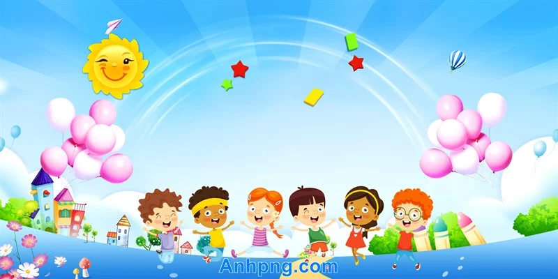 Banner trung tâm tiếng Anh chúc mừng Quốc tế thiếu nhi