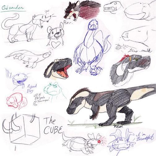 More TetZoom sketches, mostly about dinosaurs, the Beast of Gevauden, and Synapsids.