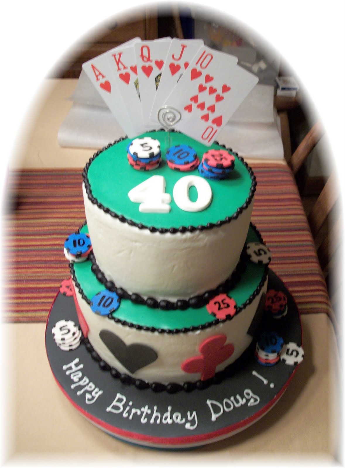 cool birthday cake for men  cards from the dollar store top this cake. Poker chips are fondant
