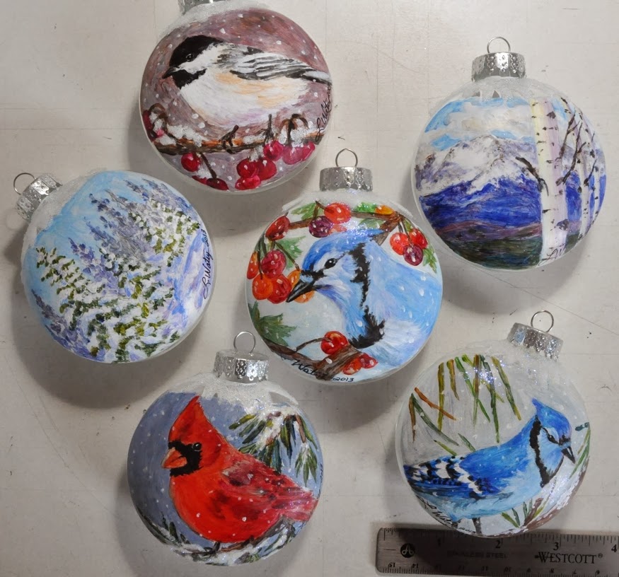One Watercolor a painting ornament glass of Hand Painted Kind Ornaments Reflections: Glass