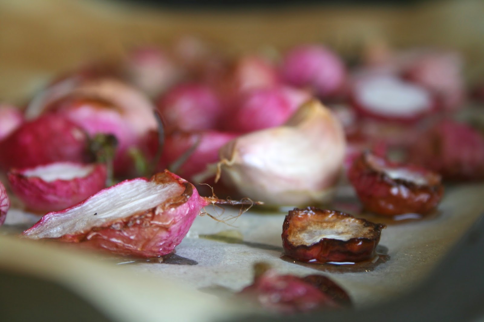 Roasted Radish Salad with Roasted Garlic, Balsamic Rosemary Dressing