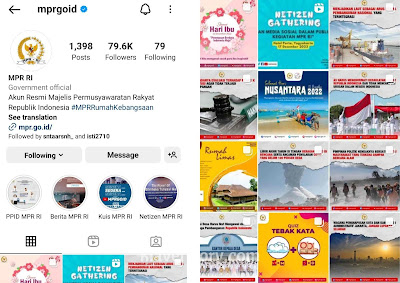 tampilan instagram milik MPR RI