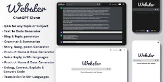 Webster v1.0 - ChatGPT Clone Text to Code Q&A Blog Generator Grammar Summarise Translate SEO Page Builder