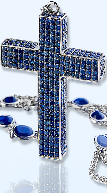 ♦Alexander Laut Eternity blue sapphires cross pendant #jewelry #brilliantluxury