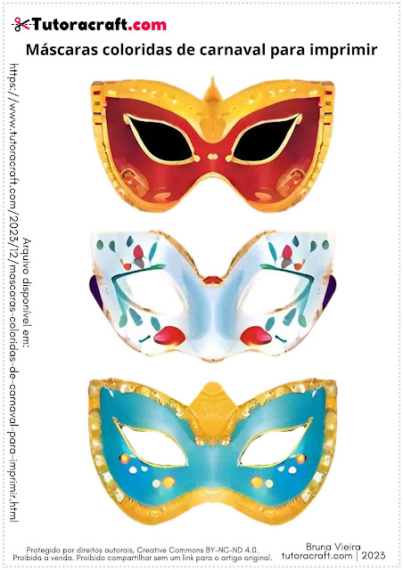 Máscaras coloridas de carnaval para imprimir