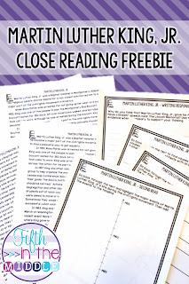 The free close reading activity will have students learning about Martin Luther King, Jr. in an engaging way!