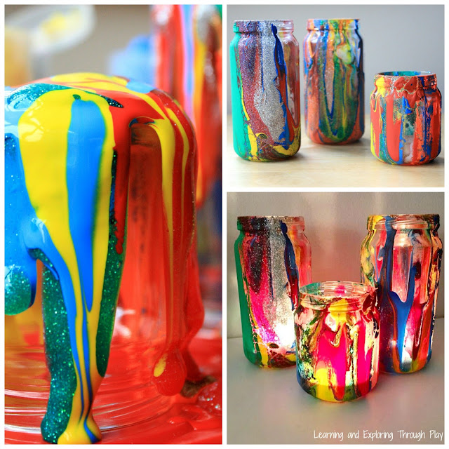 Drip Painting Process Art for Kids - Rainbow Luminaries.