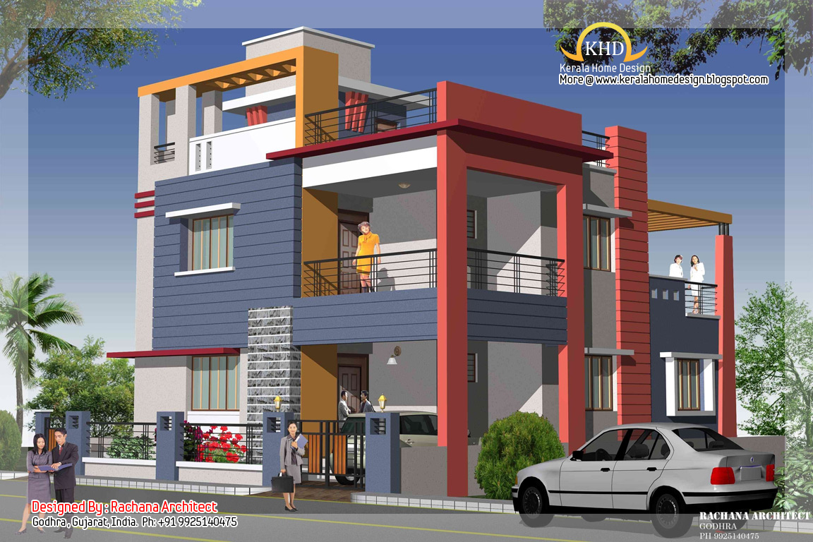  Duplex  House  Plan  and Elevation  2349 Sq Ft home  