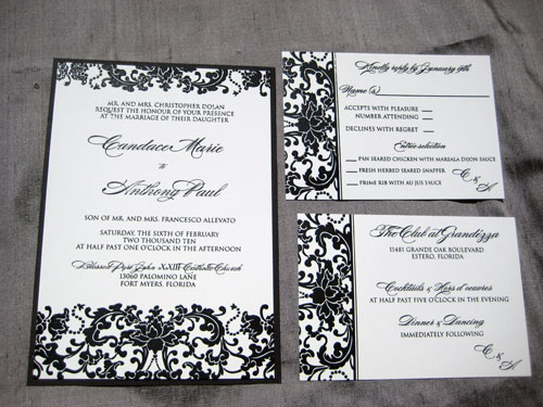 Black backings on the invitation add an extra pop