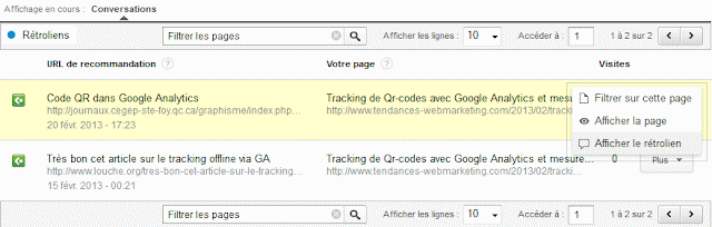 Les retroliens dans Google Analytics - onglet pour connaitre quelle url mentionne votre site web