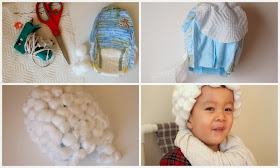 Steps to make George Washington Wig using diaper and cotton balls