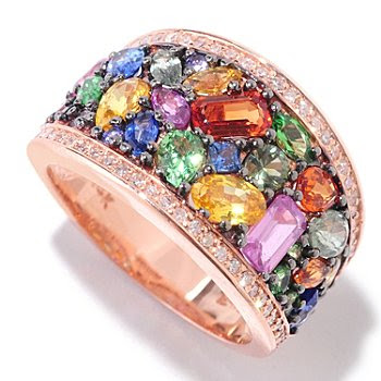 coloured gems ring, rose gold ring