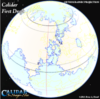 The World of Calidar, First Draft World Map, Google Earth Orthographic Projection