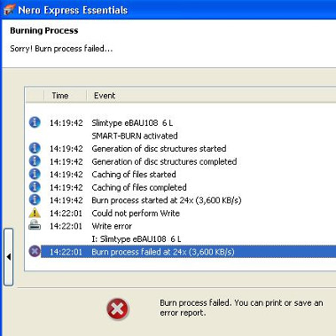 Nero Express Error: Burn Process Failed for Liteon_ebau108