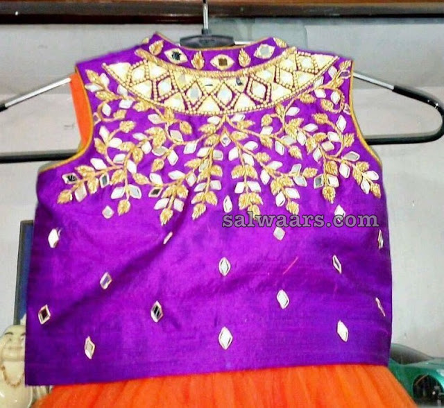 Mirror Blouse Orange Lehenga