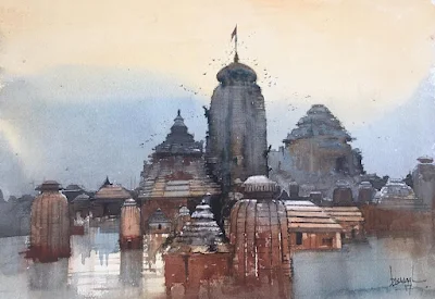 Temple town Odisha painting Bijay Biswaal