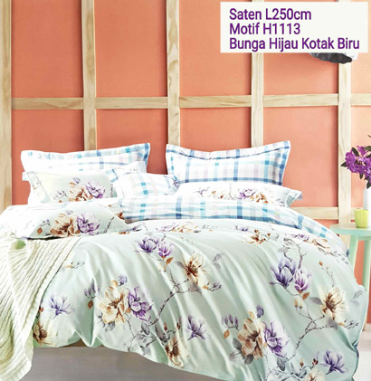 Sprei Satin Jepang Motif Bunga Hijau