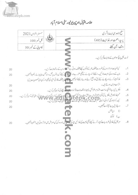 Aiou Past Papers BA 485  Spring 2022