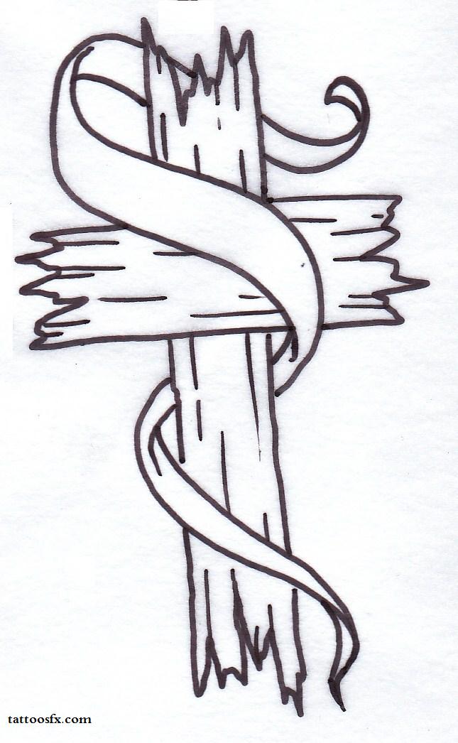 Cross with Ribbon Tattoo Designs
