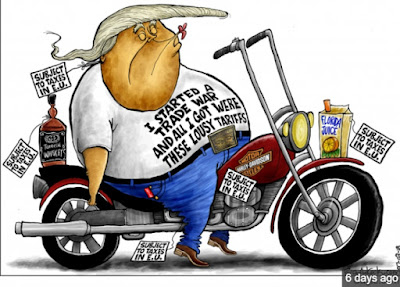 euro tarrifs Trump: Trump misinformation and false information on Harley Davidson: "they're all Trump supporters", a fully unfounded and dubious comment that is Gaslighting