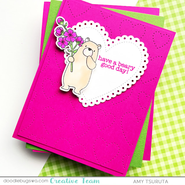 Mama Elephant Beary Good Day and Pretty Pink Posh Eyelet Heart