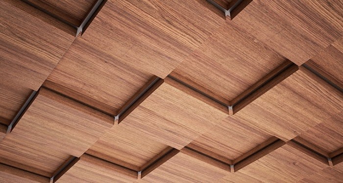 Stylish wood ceiling panels, collection from Hunted Douglas