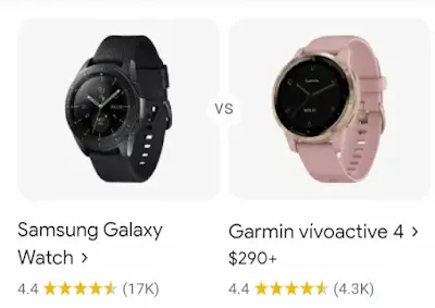 Image of Samsung Galaxy Watch 4 vs Garmin Vivoactive 4S with price tag